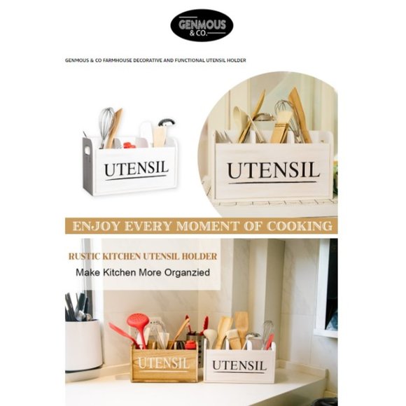 XL Farmhouse White Wooden Kitchen Utensil Holder - Cooking Utensil Organizer - Picture 16 of 16